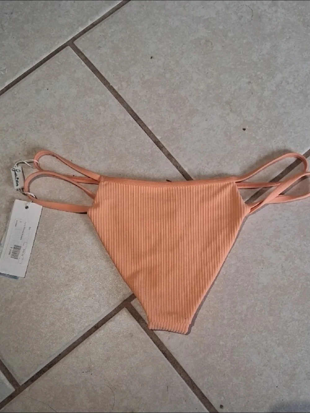 Frankie's Bikinis Womens Sz XS Peach Ribbed Double-Strap Bikini Bottom NWT